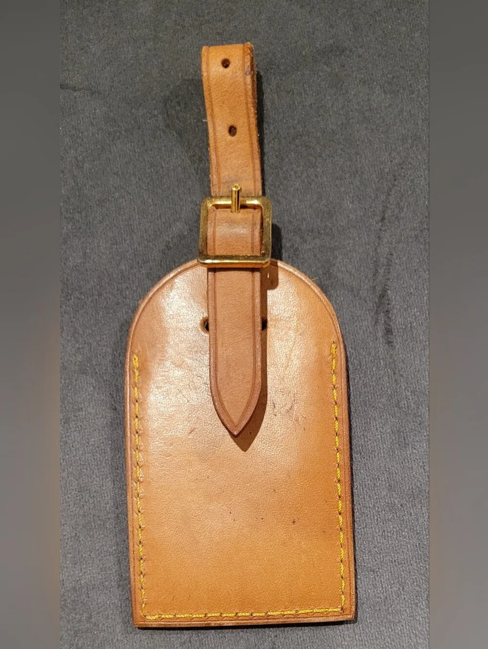 Louis Vuitton Tan Leather Luggage Tag with Yellow Stitching